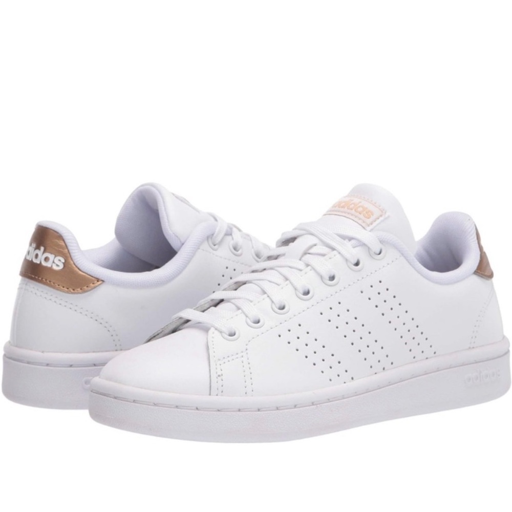 adidas Women's White Sneakers with Rose Gold Heel Tab